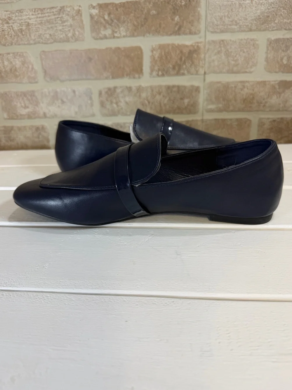 Halston Vincent-S Navy Vegan Leather Loafers Women’s Sz 8.5 Modern Minimalist - Picture 5 of 10